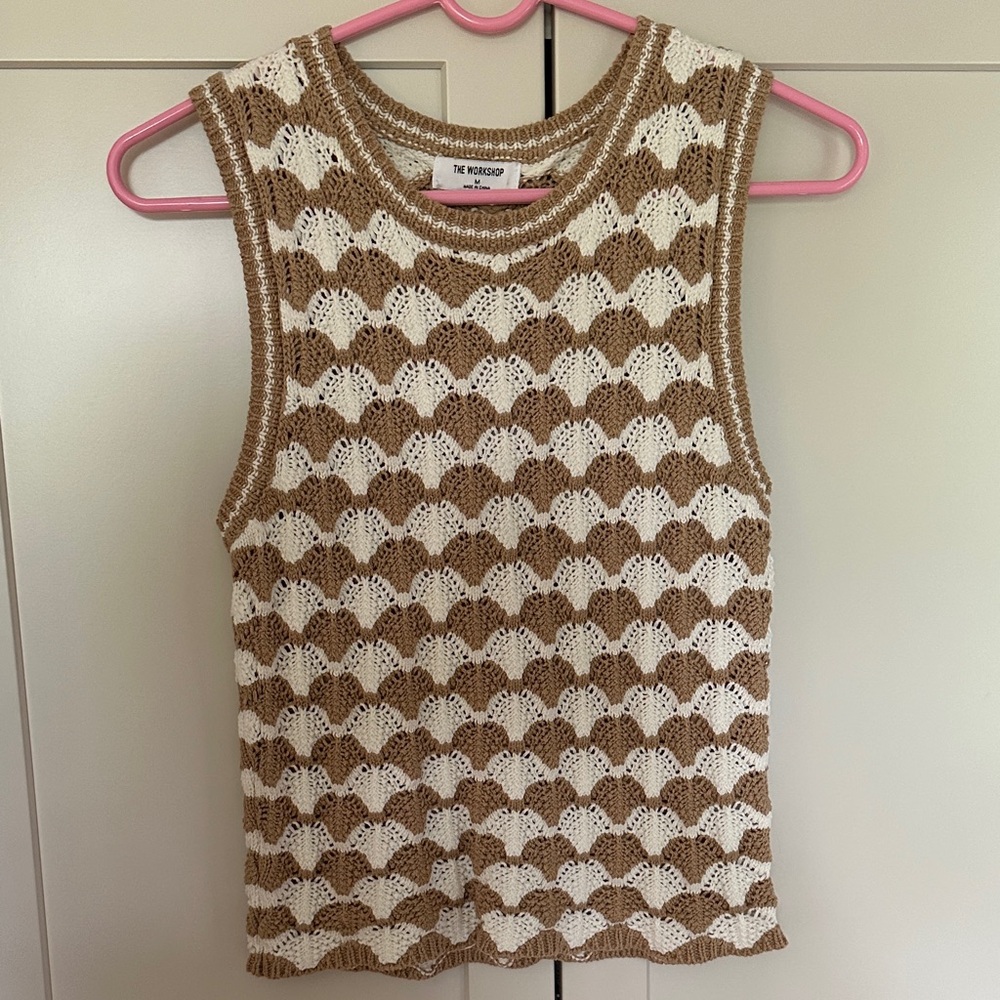 Workshop Republic Clothing Tan and White Crochet Knit Tank